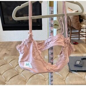 Womens Pink Lace Trim Bralette Adjustable Straps Wireless Unlined Size M